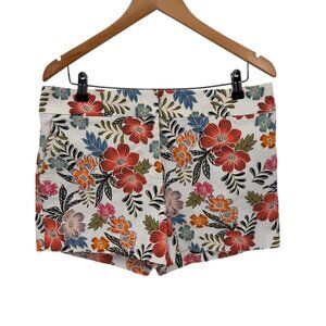 LOFT The Riviera Short Womens 10 White Whimsical Floral Print Cotton Viscose‎